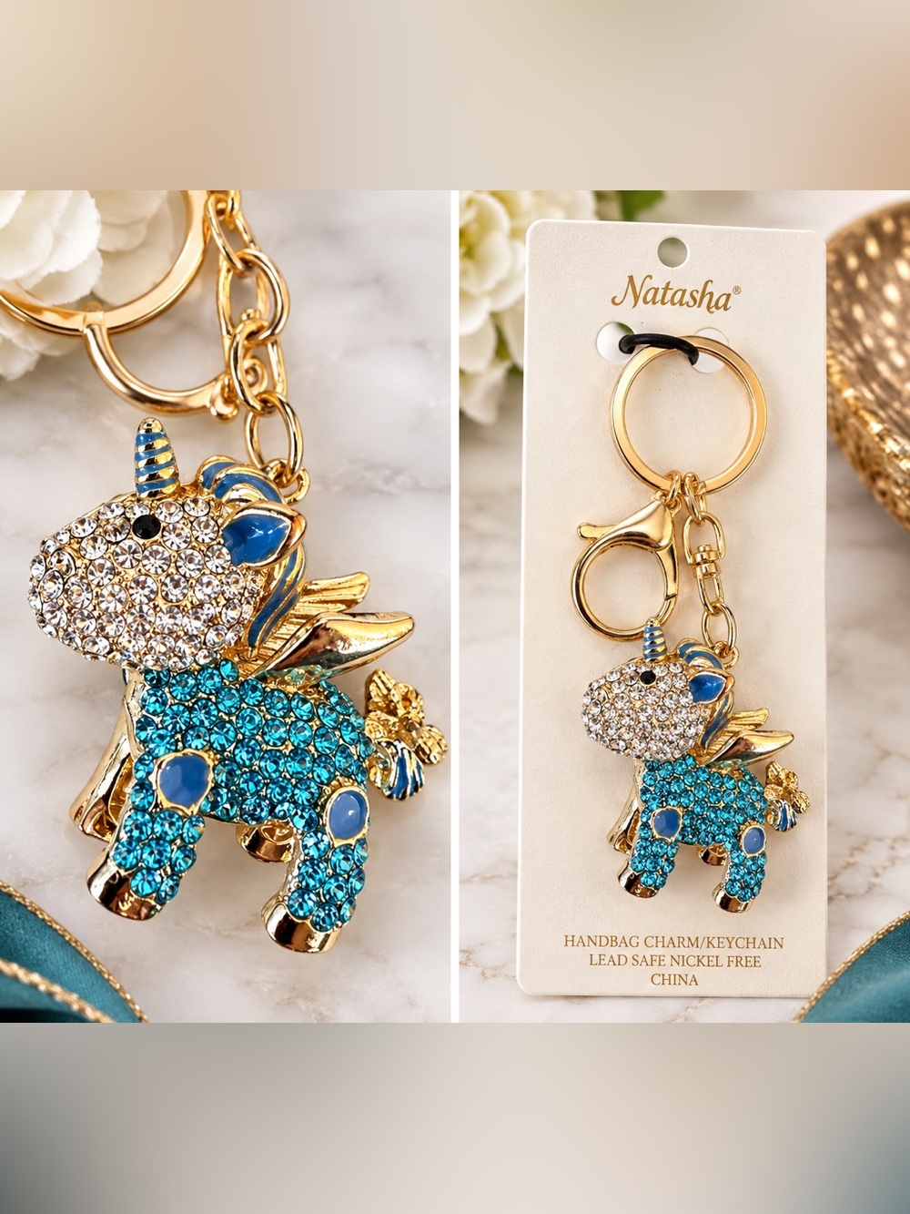 NATASHA Sparkling Unicorn Keychain Bag Charm NWT